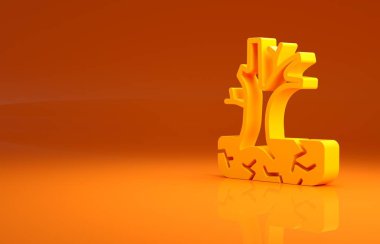 Sarı solmuş ağaç simgesi turuncu arkaplanda izole edilmiş. Çıplak ağaç. Ölü ağaç silueti. Minimalizm kavramı. 3d illüstrasyon 3B canlandırma .