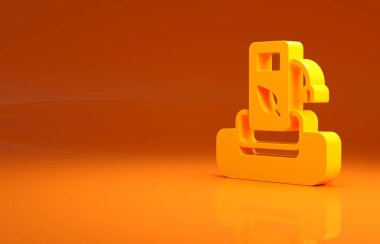 Sarı Benzin istasyonu ikonu ya da turuncu arka planda izole edilmiş benzin istasyonu. Araba yakıtı sembolü. Benzin pompası. Minimalizm kavramı. 3d illüstrasyon 3d canlandırma .