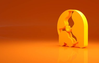 Sarı Gezegen Dünya, turuncu arka planda izole edilmiş küresel ısınma ikonuna dönüşüyor. Ekolojik problemler ve çözümler - termometre. Minimalizm kavramı. 3d illüstrasyon 3B canlandırma .