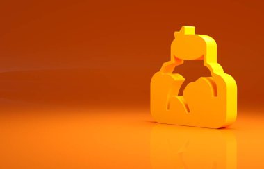 Turuncu arka planda sarı orman yok etme ikonu izole edildi. Orman doğrama, tahrip etme. Ekoloji ve hava kirliliği için tehlike. Minimalizm kavramı. 3d illüstrasyon 3B canlandırma .