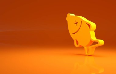 Sarı ölü balık ikonu turuncu arka planda izole edilmiş. Minimalizm kavramı. 3d illüstrasyon 3B canlandırma .