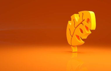 Turuncu arka planda izole edilmiş sarı tropikal palmiye ağacı yaprakları. Minimalizm kavramı. 3d illüstrasyon 3B canlandırma .