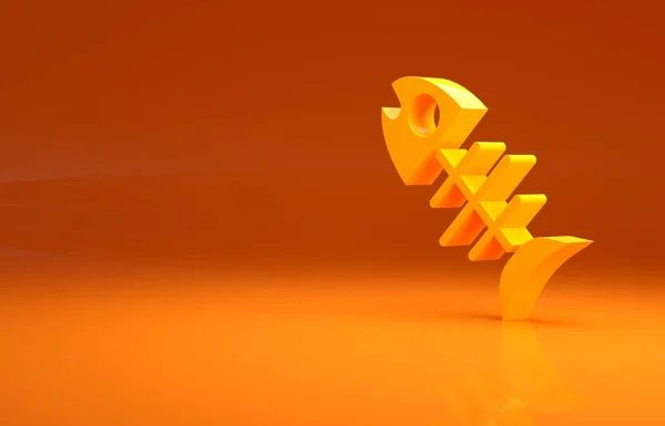 黄色的死亡鱼图标孤立在橙色的背景 最低纲领的概念 3D渲染3D插图 — 图库照片