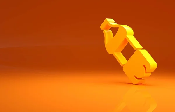 黄色水瓶图标孤立在橙色背景 苏打水的标志 最低纲领的概念 3D渲染3D插图 — 图库照片