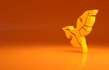 Turuncu arka planda izole edilmiş sarı tropikal palmiye ağacı yaprakları. Minimalizm kavramı. 3d illüstrasyon 3B canlandırma .