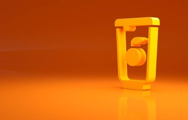 Sarı Yoğurt kabı ikonu turuncu arka planda izole edildi. Plastik bardakta yoğurt. Minimalizm kavramı. 3d illüstrasyon 3B canlandırma .