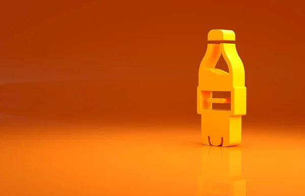 Botella Amarilla Icono Agua Aislada Sobre Fondo Naranja Signo Bebida —  Fotos de Stock