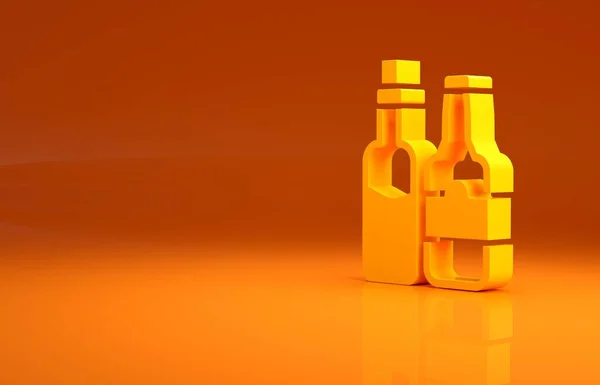 Gele Whiskey Fles Pictogram Geïsoleerd Oranje Achtergrond Minimalisme Concept Illustratie — Stockfoto