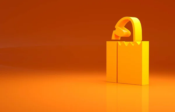 Żółta Papierowa Torba Ikoną Bochenka Chleba Pomarańczowym Tle Koncepcja Minimalizmu — Zdjęcie stockowe
