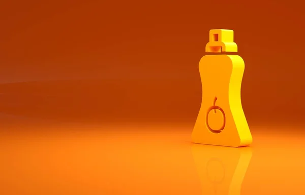 黄色酱汁瓶子图标孤立在橙色背景 番茄酱 芥末和蛋黄酱瓶 配以酱汁作为快餐 最低纲领的概念 3D渲染3D插图 — 图库照片