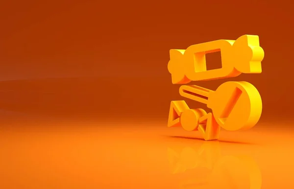 Icono Caramelo Amarillo Aislado Sobre Fondo Naranja Concepto Minimalista Ilustración — Foto de Stock