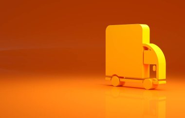 Sarı kargo kamyonu ikonu turuncu arka planda izole edildi. Minimalizm kavramı. 3d illüstrasyon 3B canlandırma .