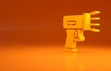 Sarı Tarayıcı, turuncu arkaplanda izole edilmiş barkod simgesi tarıyor. Barkod etiketi. Parmaklıklı teslimat için kimlik. Minimalizm kavramı. 3d illüstrasyon 3B canlandırma .