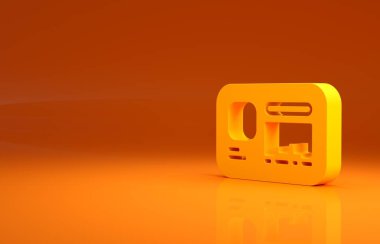 Sarı tanımlama rozeti ikonu turuncu arka planda izole edildi. Sunum için, şirketin kimliği için, reklam için kullanılabilir. Minimalizm kavramı. 3d illüstrasyon 3B canlandırma .