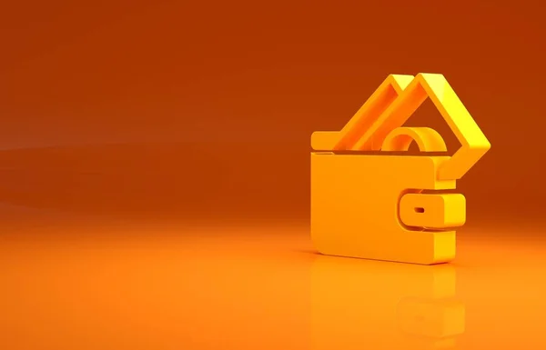 Πορτοφόλι Κίτρινο Στοίβες Χάρτινο Εικονίδιο Χρημάτων Που Απομονώνεται Πορτοκαλί Φόντο — Φωτογραφία Αρχείου