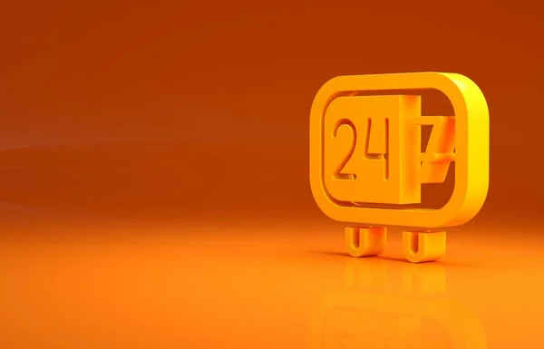 黄色の時計24時間アイコンは オレンジの背景に隔離された 丸一日アイコン 24時間サービスシンボル 最小限の概念 3Dイラスト3Dレンダリング — ストック写真