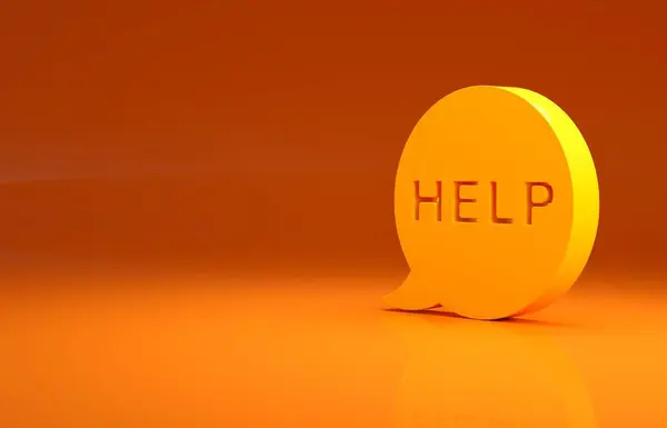 Gele Tekstbel Met Tekst Help Icoon Geïsoleerd Oranje Achtergrond Minimalisme — Stockfoto