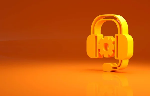 Gele Koptelefoon Pictogram Geïsoleerd Oranje Achtergrond Ondersteuning Klantenservice Hotline Call — Stockfoto
