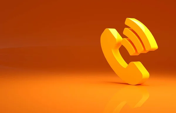 Yellow Telephone Hours Support Icon Isolated Orange Background All Day — Stock Photo, Image