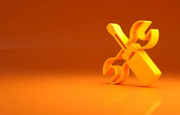 Gelber Schraubenzieher Und Schraubenschlüssel Werkzeuge Symbol Isoliert Auf Orangefarbenem Hintergrund — Stockfoto