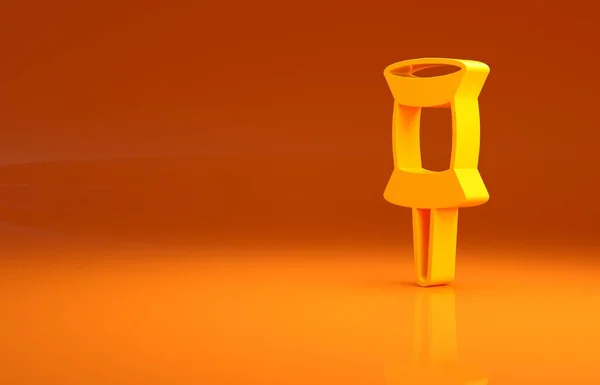 Giallo Push Pin Icona Isolata Sfondo Arancione Puntine Firmano Concetto — Foto Stock