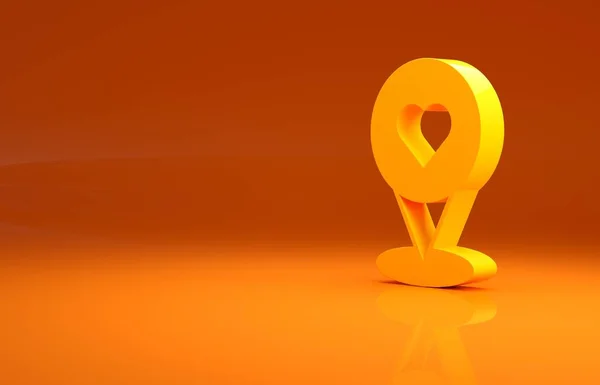 Puntero Mapa Amarillo Con Icono Corazón Aislado Sobre Fondo Naranja —  Fotos de Stock