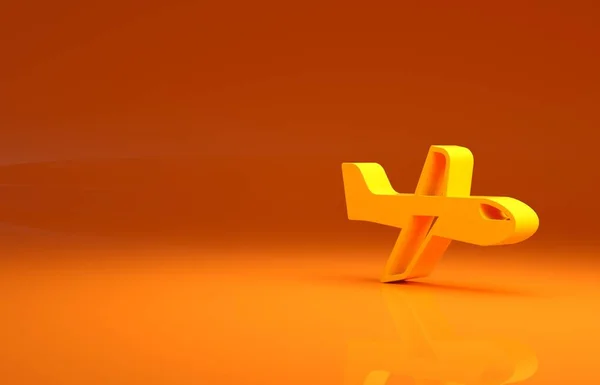 Icono Plano Amarillo Aislado Sobre Fondo Naranja Icono Del Avión —  Fotos de Stock
