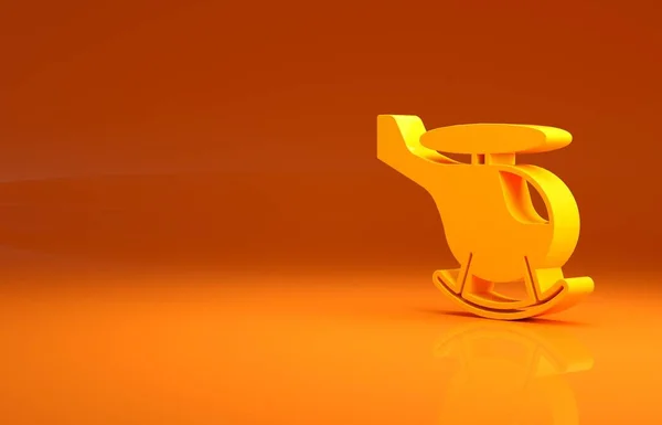 黄色のヘリコプター航空機のアイコンは オレンジの背景に隔離された 最小限の概念 3Dイラスト3Dレンダリング — ストック写真