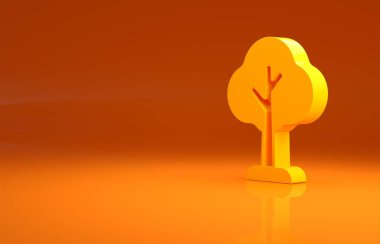 Sarı Ağaç simgesi turuncu arkaplanda izole edildi. Orman sembolü. Minimalizm kavramı. 3d illüstrasyon 3B canlandırma .