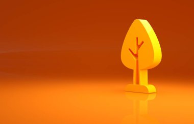 Sarı Ağaç simgesi turuncu arkaplanda izole edildi. Orman sembolü. Minimalizm kavramı. 3d illüstrasyon 3B canlandırma .