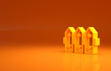 Sarı Bahçe çitleri ahşap ikonu turuncu arka planda izole edilmiş. Minimalizm kavramı. 3d illüstrasyon 3B canlandırma .
