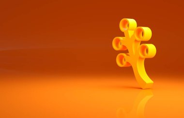 Turuncu arka planda çiçek ikonu olan Sarı Çiçek ağacı dalı. Minimalizm kavramı. 3d illüstrasyon 3B canlandırma .