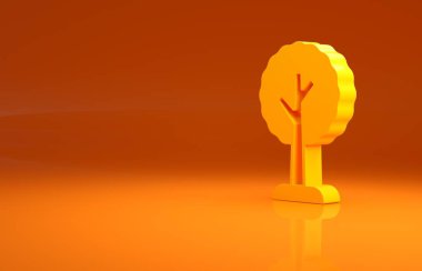 Sarı Ağaç simgesi turuncu arkaplanda izole edildi. Orman sembolü. Minimalizm kavramı. 3d illüstrasyon 3B canlandırma .