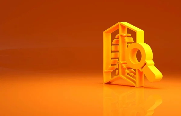 Желтая Иконка Поиск Оранжевом Фоне Увеличительное Стекло Указателем Концепция Минимализма — стоковое фото