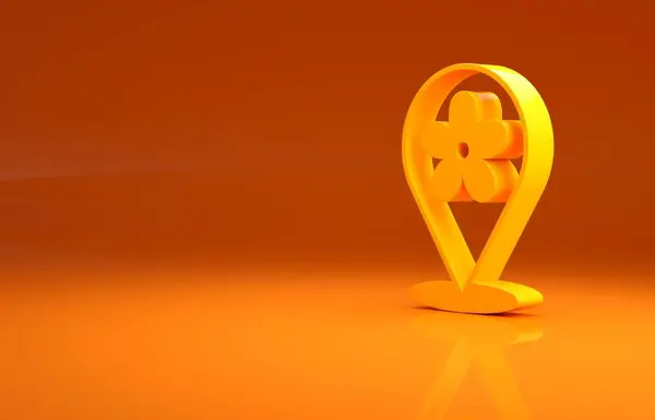 黄色位置 花朵图标孤立在橙色背景上 最低纲领的概念 3D渲染3D插图 — 图库照片