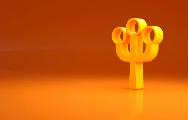 黄花树分枝 花朵图标孤立在橙色背景上 最低纲领的概念 3D渲染3D插图 — 图库照片