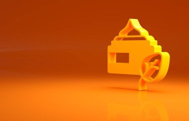 Turuncu arka planda izole edilmiş sarı organik kozmetik ikonu. Vücut bakım ürünleri. Minimalizm kavramı. 3d illüstrasyon 3B canlandırma .