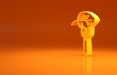 Sarı vejetaryen diyet ikonu turuncu arka planda izole edilmiş. Organik, biyolojik, ekolojik sembol. Vejetaryen, et yok, laktozsuz, sağlıklı, taze ve şiddet içermeyen yiyecekler. Minimalizm kavramı. 3d illüstrasyon 3B canlandırma .