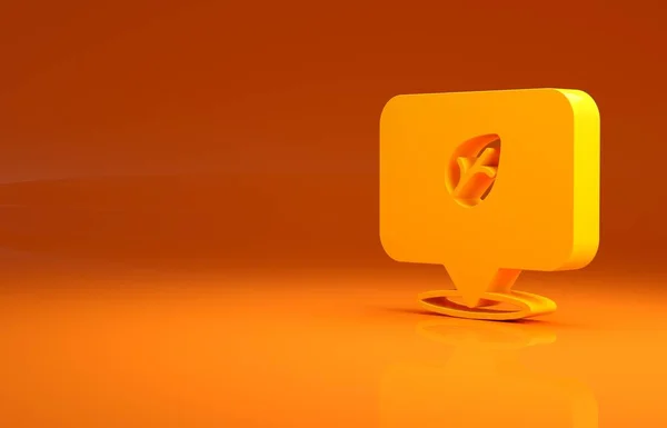 オレンジの背景に単離された黄色のビーガンフードダイエットアイコン バイオ エコシンボル ビーガン 肉なし 乳糖フリー 新鮮で非暴力的な食品 最小限の概念 3Dイラスト3Dレンダリング — ストック写真