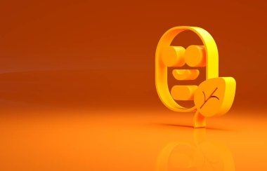 Sarı Yüz Kozmetik Maskesi ikonu turuncu arka planda izole edildi. Kozmetoloji, ilaç ve sağlık hizmetleri. Minimalizm kavramı. 3d illüstrasyon 3B canlandırma .