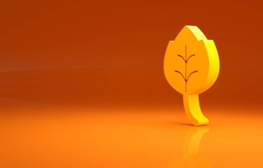 Sarı Yaprak simgesi turuncu arkaplanda izole edildi. İşaret bırakıyor. Taze doğal ürün sembolü. Minimalizm kavramı. 3d illüstrasyon 3B canlandırma .