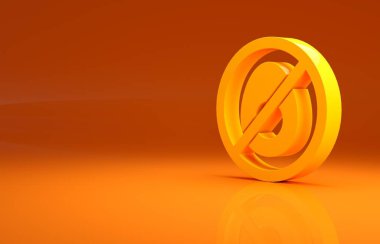 Turuncu arka planda et simgesi yok. Fast food yasak - vejetaryen yiyecekler. Minimalizm kavramı. 3d illüstrasyon 3B canlandırma .