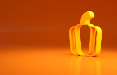 Sarı dolmalık biber ya da turuncu arka planda izole edilmiş tatlı kırmızı biber ikonu. Minimalizm kavramı. 3d illüstrasyon 3B canlandırma .