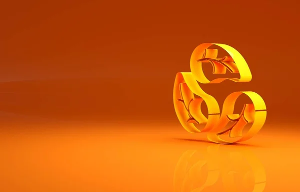 黄色叶子图标孤立在橙色背景上 叶子的标志 新鲜的自然产品符号 最低纲领的概念 3D渲染3D插图 — 图库照片