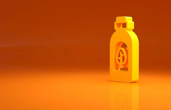Žlutá Esenciální Olej Láhev Ikona Izolované Oranžovém Pozadí Organická Aromaterapeutická — Stock fotografie