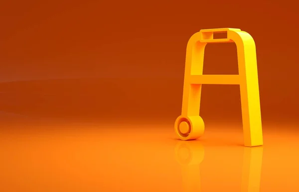 Żółty Walker Dla Osoby Niepełnosprawnej Ikona Izolowana Pomarańczowym Tle Koncepcja — Zdjęcie stockowe