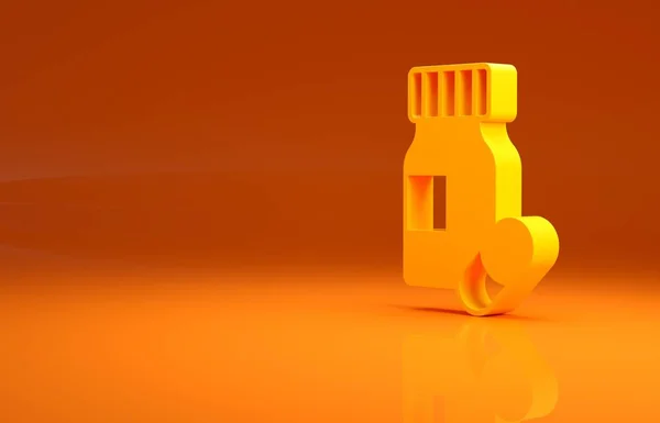 Žlutá Lék Láhev Pilulky Ikona Izolované Oranžovém Pozadí Značka Lahvičky — Stock fotografie