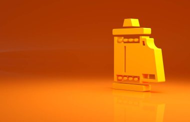 Sarı Kamera klasik film rulo kartuş ikonu turuncu arka planda izole edildi. 35 mm 'lik film kutusu. Film şeridi fotoğrafçı ekipmanı. Minimalizm kavramı. 3d illüstrasyon 3d canlandırma.
