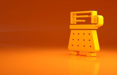 Sarı Retro daktilo ve kağıt sayfa simgesi turuncu arka planda izole edildi. Minimalizm kavramı. 3d illüstrasyon 3B canlandırma.