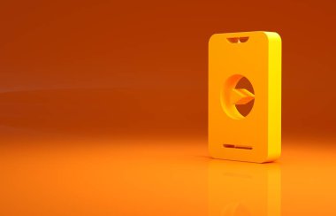 Sarı Çevrimiçi oyun video simgesi turuncu arkaplanda izole edildi. Akıllı telefon ve üzerinde oyun işareti olan film şeridi. Minimalizm kavramı. 3d illüstrasyon 3B canlandırma.